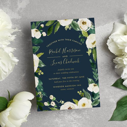 Alabaster Floral Frame Wedding Gold Foil Invitation
