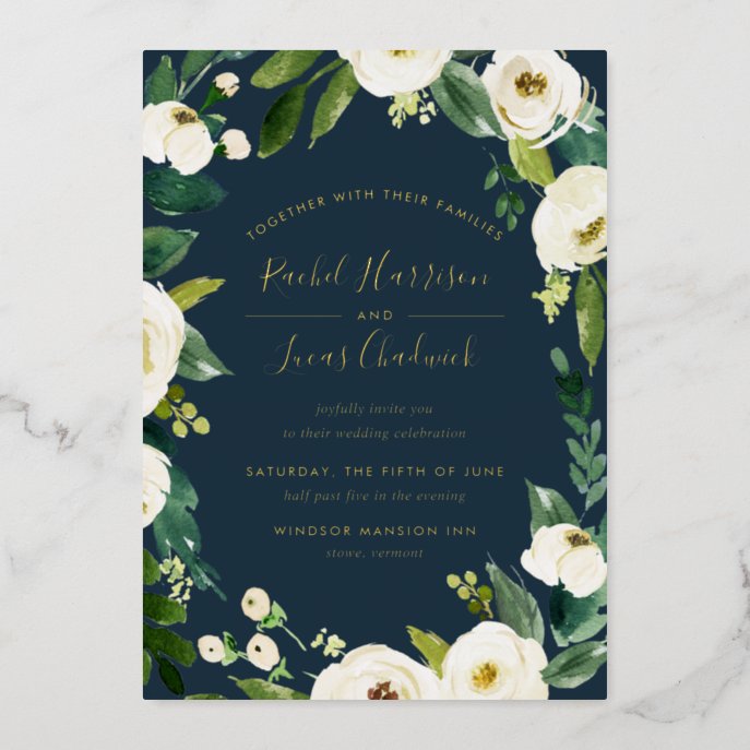 Alabaster Floral Frame Wedding Gold Foil                    Invitation