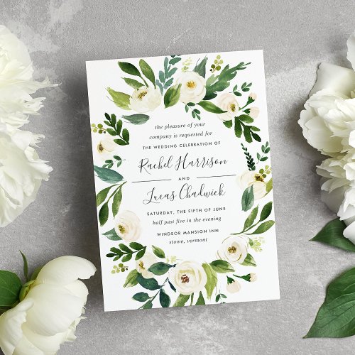 Alabaster Floral Frame Wedding Invitation