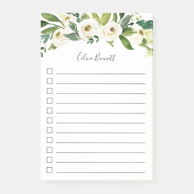 Alabaster Floral Personalized To-Do List Post-it Notes