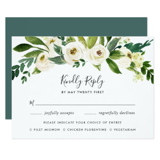 Alabaster Floral RSVP Card with Meal Choice