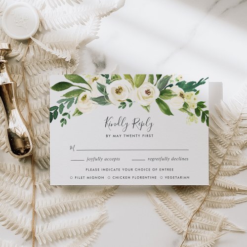 Alabaster Floral RSVP Card with Meal Choice