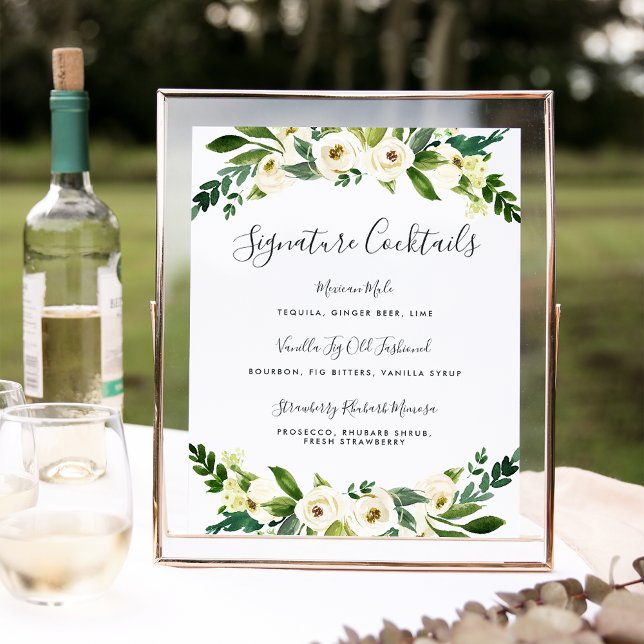 Alabaster Floral Signature Cocktail Menu Sign (Creator Uploaded)