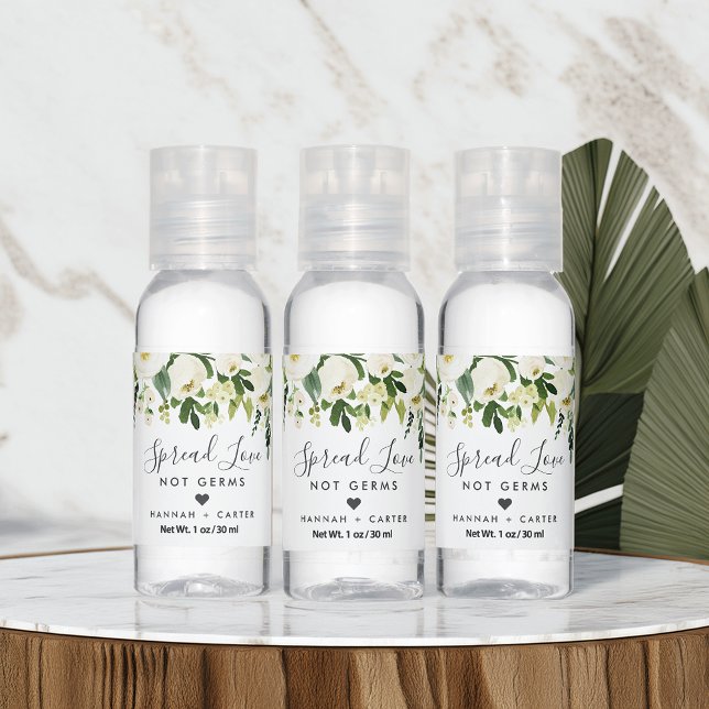 Alabaster Floral | Spread Love, Not Germs Wedding Hand Sanitizer (Creator Uploaded)