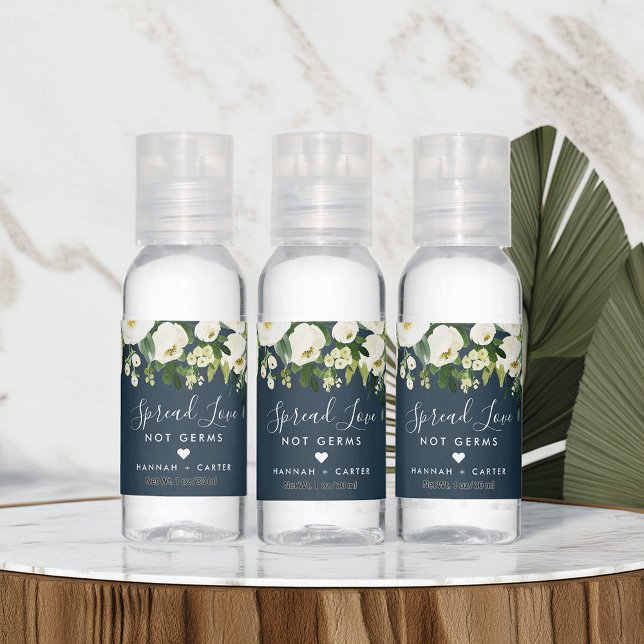 Alabaster Floral | Spread Love, Not Germs Wedding Hand Sanitizer (Creator Uploaded)