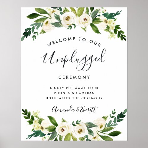 Alabaster Floral Unplugged Wedding Ceremony Sign