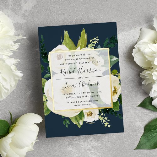 Alabaster Floral Wedding Gold Foil Invitation