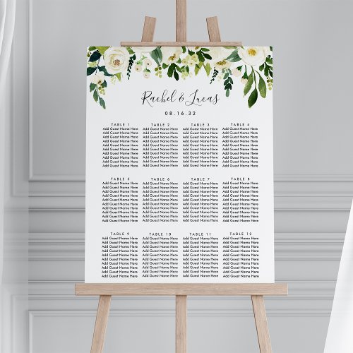 Alabaster Floral Wedding Seating Chart Foam Board