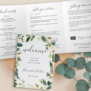 Alabaster Floral Wedding Welcome Letter Itinerary Tri-Fold Program