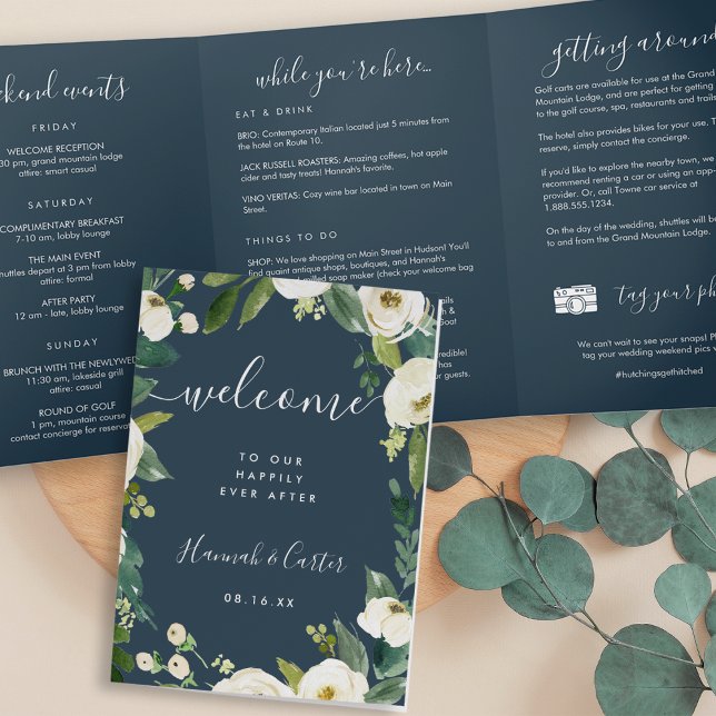 Alabaster Floral Wedding Welcome Letter Itinerary Tri-Fold Program (Creator Uploaded)