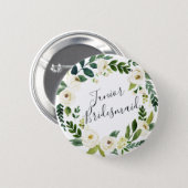 Alabaster Floral Wreath Junior Bridesmaid Button (Front & Back)