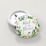 Alabaster Floral Wreath Maid of Honor Pinback Button<br><div class="desc">Identify the key players at your bridal shower with our elegant,  sweetly chic floral buttons. Button features a green and white watercolor floral wreath with "maid of honor" inscribed inside in hand lettered script.</div>