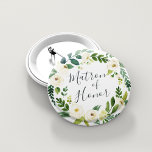 Alabaster Floral Wreath Matron of Honor Pinback Button<br><div class="desc">Identify the key players at your bridal shower with our elegant,  sweetly chic floral buttons. Button features a green and white watercolor floral wreath with "matron of honor" inscribed inside in hand lettered script.</div>