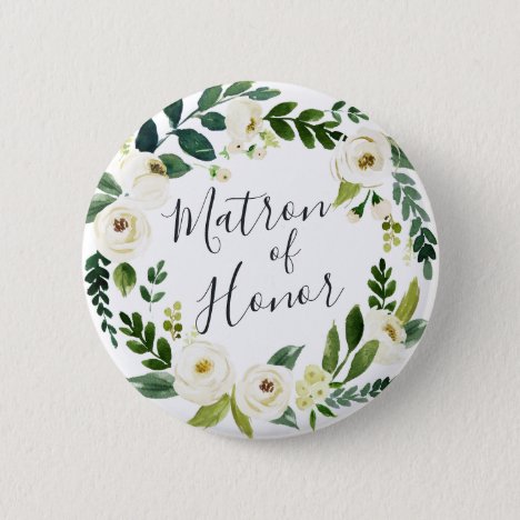 Alabaster Floral Wreath Matron of Honor Pinback Button