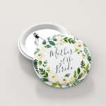 Alabaster Floral Wreath Mother of the Bride Pinback Button<br><div class="desc">Identify the key players at your bridal shower with our elegant,  sweetly chic floral buttons. Button features a green and white watercolor floral wreath with "mother of the bride" inscribed inside in hand lettered script.</div>