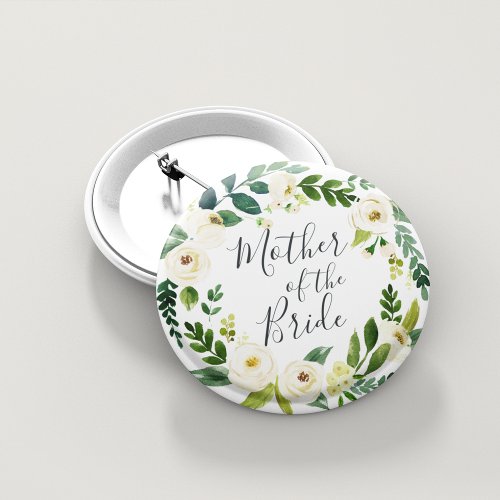 Alabaster Floral Wreath Mother of the Bride Pinback Button