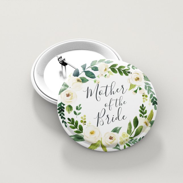 Alabaster Floral Wreath Mother of the Bride Pinback Button (Creator Uploaded)