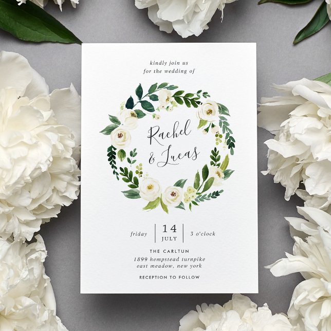 Alabaster Floral Wreath Wedding Invitation (Creator Uploaded)