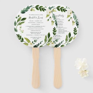 Alabaster Floral Wreath Wedding Program Hand Fan