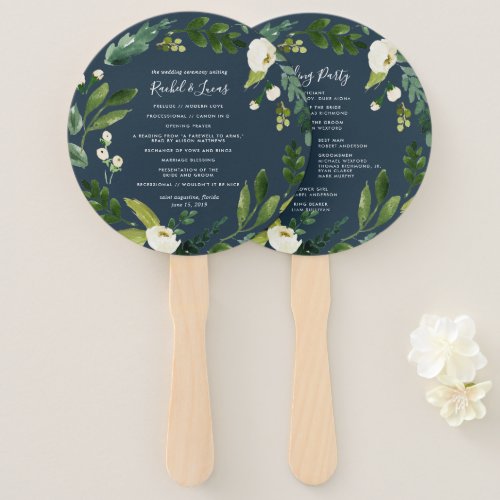 Alabaster Floral Wreath Wedding Program Hand Fan