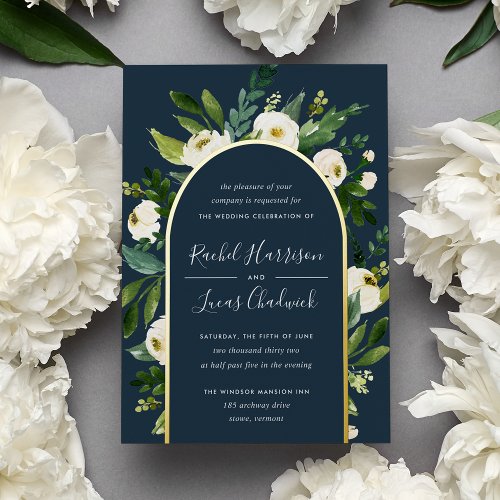 Alabaster  Green  White Floral Arch Wedding Foil Invitation