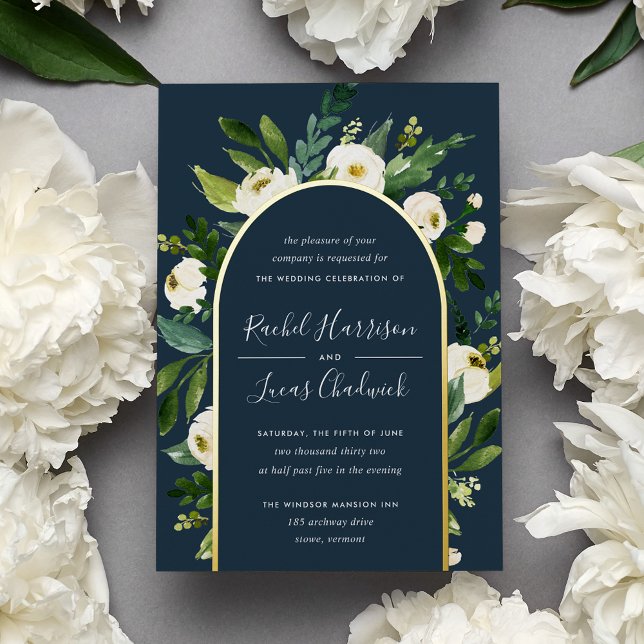 Alabaster | Green & White Floral Arch Wedding Foil Invitation (Creator Uploaded)