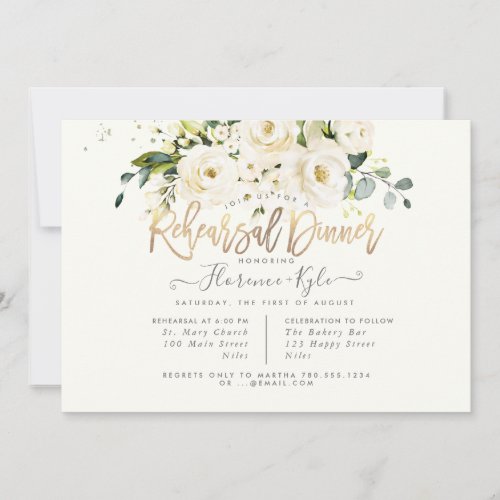 Alabaster Roses Rehearsal Dinner Invitation