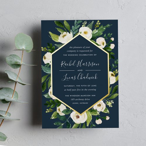 Alabaster  White Floral Frame Wedding Foil Invitation