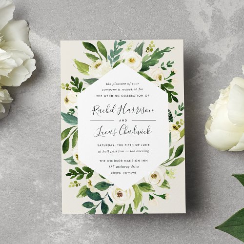 Alabaster  White Floral Frame Wedding Invitation