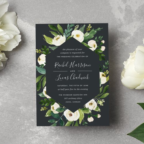 Alabaster  White Floral Frame Wedding Invitation