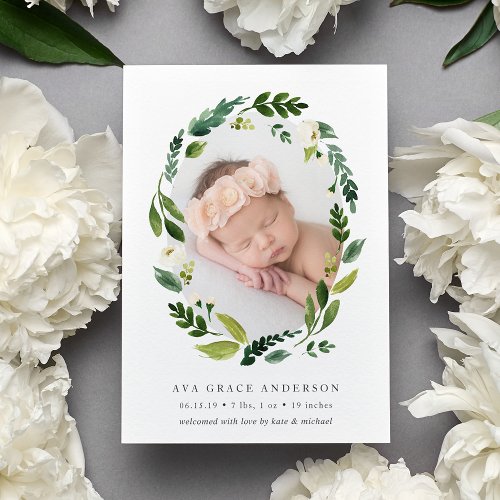 Alabaster Wreath Birth Announcement