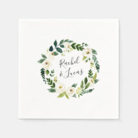 Alabaster Wreath | Botanical Personalized Wedding Paper Napkin