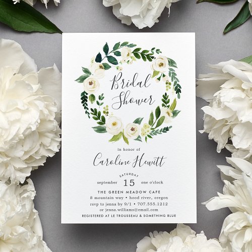 Alabaster Wreath Bridal Shower Invitation