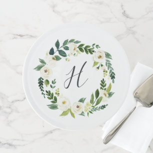 Alabaster Wreath Monogram Cake Stand