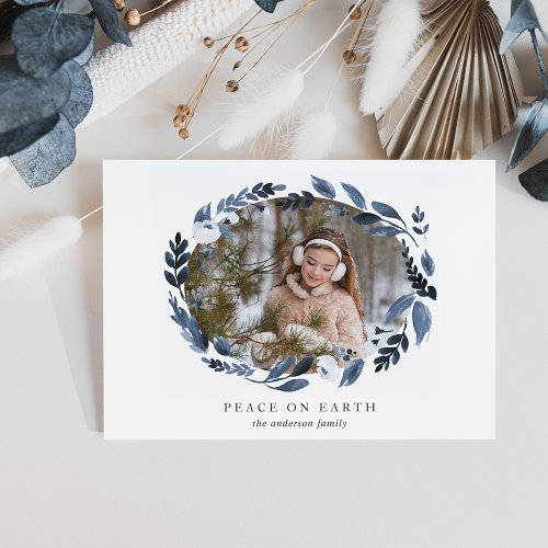 Alabaster Wreath  Peace on Earth Photo Holiday Card