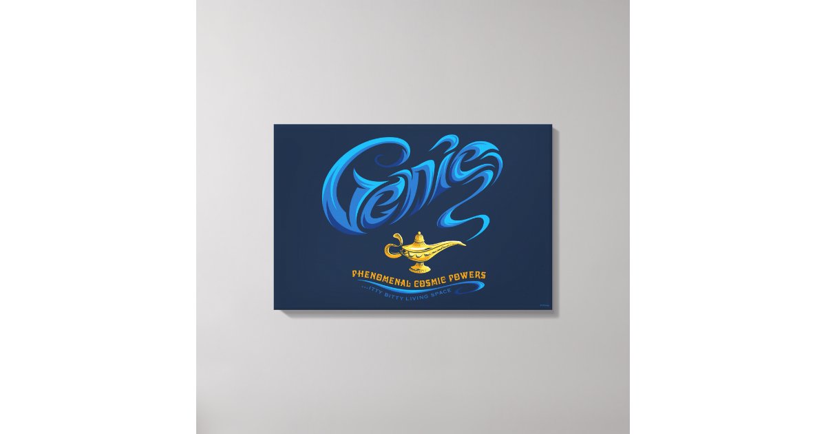 Aladdin's Genie depicted in a tiny, whimsical living space on a canvas print