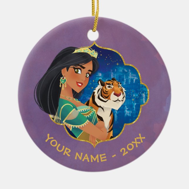 Aladdin | Jasmine And Raja Jewelled Graphic Ceramic Ornament (Front)