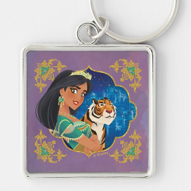 Aladdin | Jasmine And Raja Jewelled Graphic Keychain (Front)