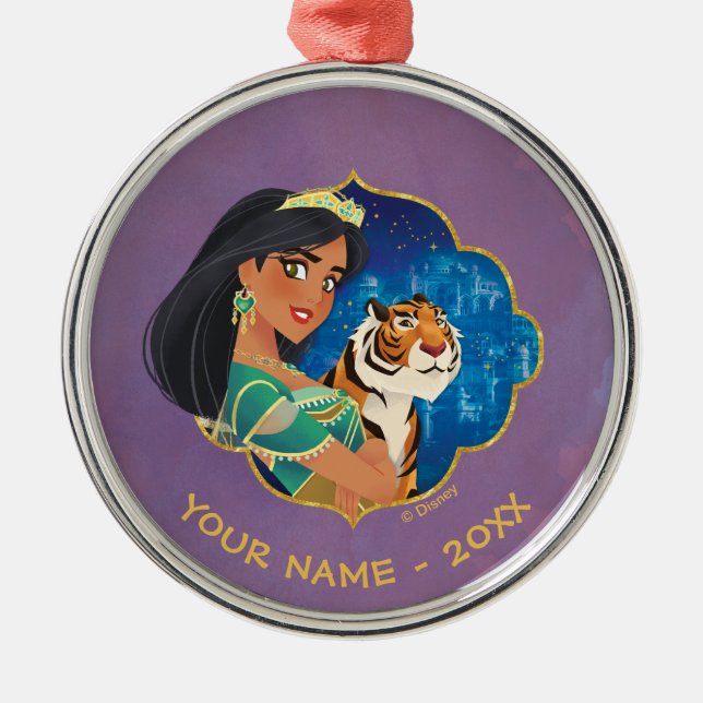 Aladdin | Jasmine And Raja Jewelled Graphic Metal Ornament (Front)