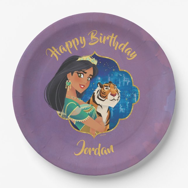 Aladdin | Jasmine And Raja Jewelled Graphic Paper Plates (Front)