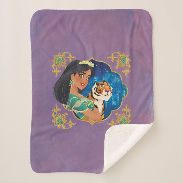 Aladdin | Jasmine And Raja Jewelled Graphic Sherpa Blanket (Front)