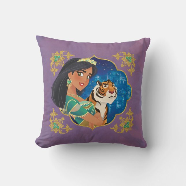 Aladdin | Jasmine And Raja Jewelled Graphic Throw Pillow (Front)