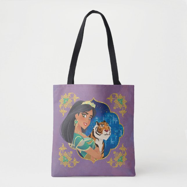 Aladdin | Jasmine And Raja Jewelled Graphic Tote Bag (Front)
