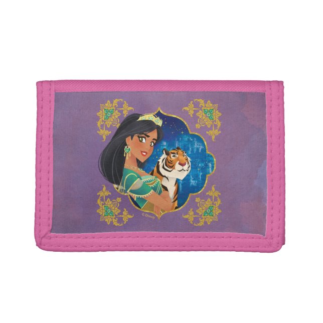 Aladdin | Jasmine And Raja Jewelled Graphic Trifold Wallet (Front)