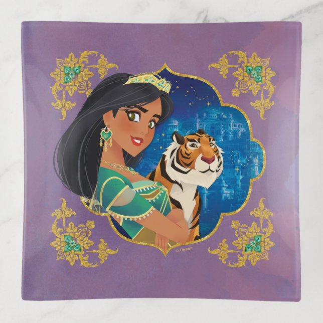 Aladdin | Jasmine And Raja Jewelled Graphic Trinket Tray (Front)