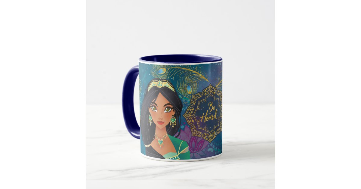 Disney Aladdin Coffee Mug Cup Aladdin Jasmine Genie Purple Teal White