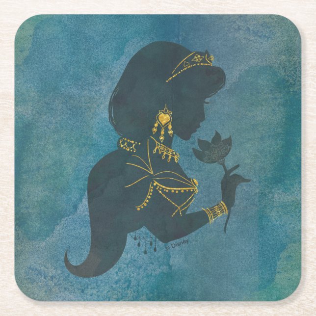 Aladdin | Jasmine Gilded Silhouette Square Paper Coaster (Front)