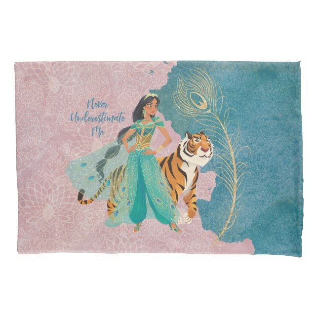 Aladdin | Jasmine & Raja "Never Underestimate Me" Pillow Case (Front)