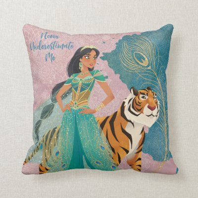 Aladdin | Jasmine &amp; Raja "Never Underestimate Me" Throw Pillow