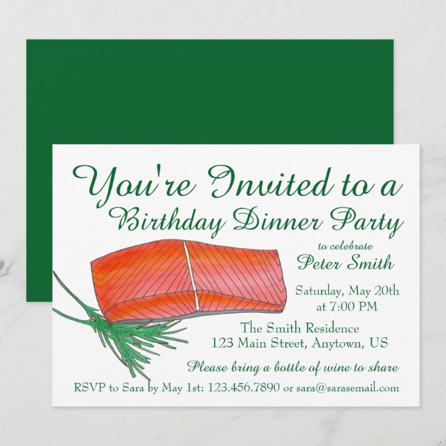 Alaksan Salmon Seafood Birthday Dinner Party Invitation (Front/Back)